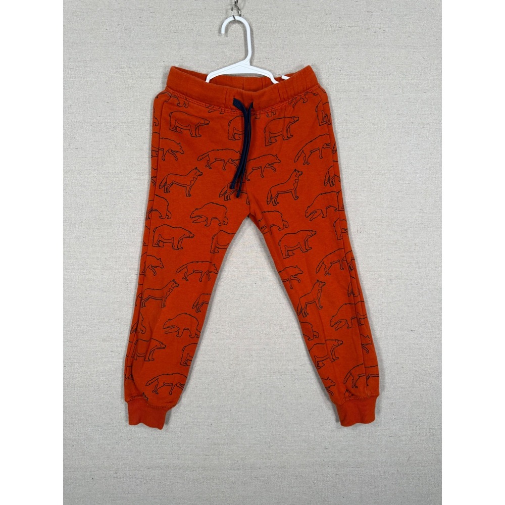 H&M Kids Burnt Orange Bear and Wolf Print Jogger Sweatpants Size 5T